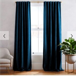 West Elm Worn Velvet Curtain Light Filtering Curtain in Regal Blue 48x96